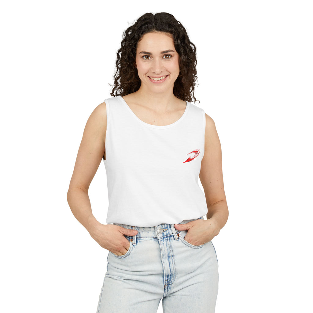 Minimal Red Comet Tank Top — Small Chest Graphic