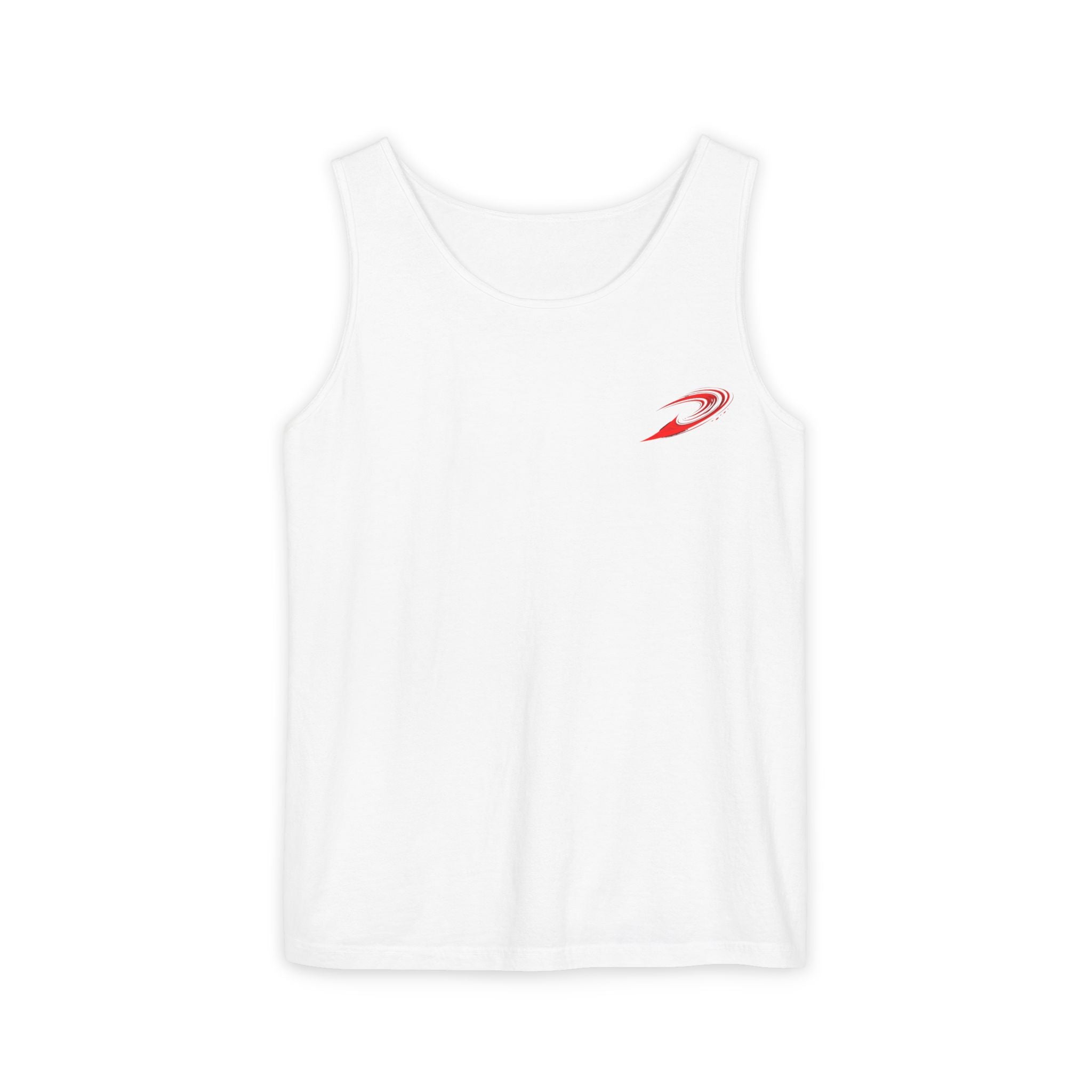 Minimal Red Comet Tank Top — Small Chest Graphic